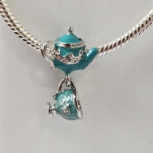 Teal Teapot Teacup Charm Alice Wonderland Tea Party Bracelet Dangle Charm